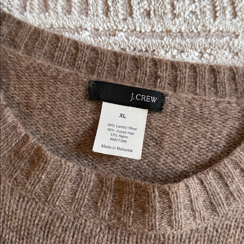 J. Crew Tan Lambs Wool Rabbit Hair Blend Crewneck Sweater - Picture 3 of 7